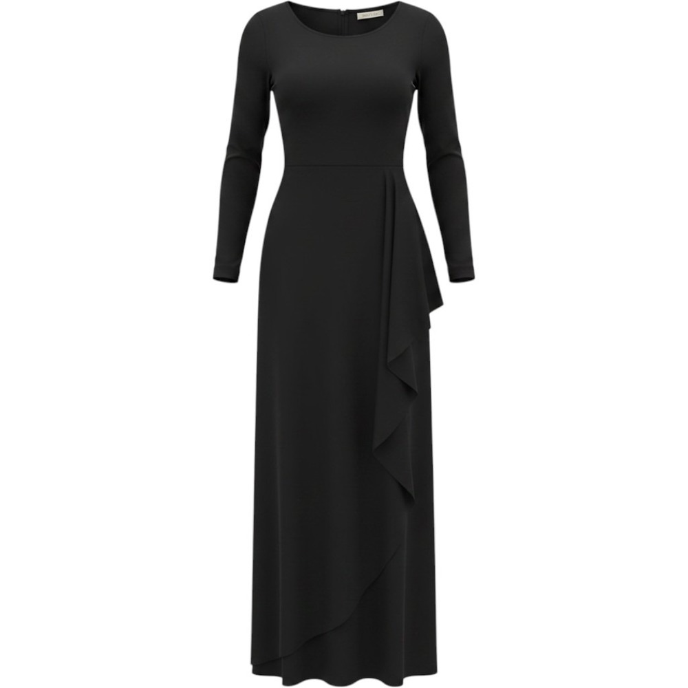 SoloSan Francisco Maxi Dress Women 9-10 Black Vintage Ruffle Wrap Front Classic